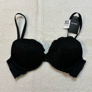 DEYLLO Black Lace Push‑Up Bra 34B • Floral Lace • NWT
